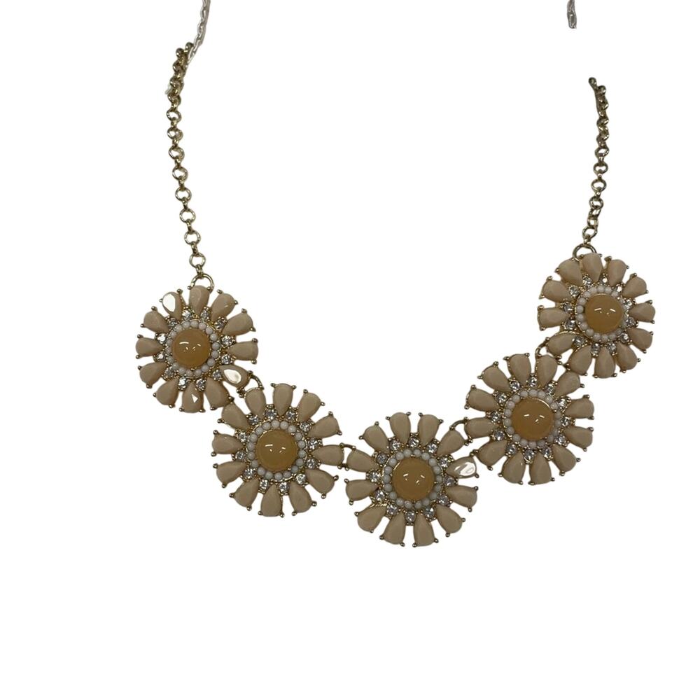 Tan & Cream Rhinestone Gold Tone Statement Necklace Stone Jewelry